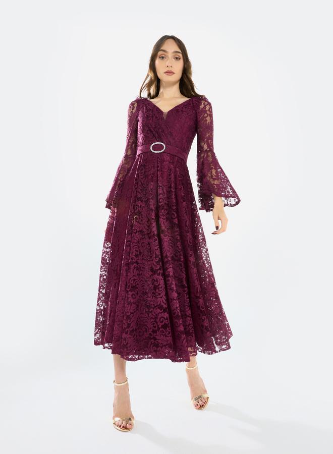House of Moda Women Lace Flare Sleeve Midi Dress - Image 1